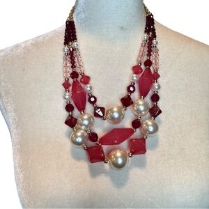 Isaac Mizrahi Pink Tri Strand Statement beaded Necklace NWat